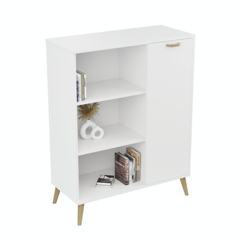 Komoda FONDI szafka z regałem skandynawska uchwyt i nogi drewniane - Biały