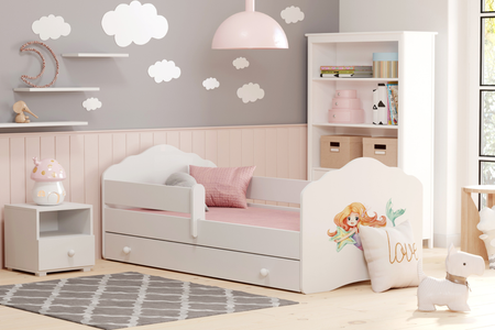 Łóżko dziecięce FALA 140x70 barierka szuflada grafika - Syrenka