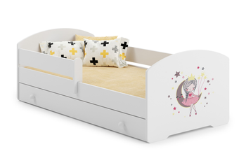 Łóżko dziecięce LUK 160x80 barierka szuflada grafika - Śpiąca Księżniczka