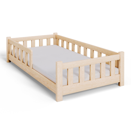 Łóżko dziecięce PINI 160x80 niskie drewniane nielakierowane - Naturalny