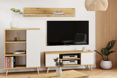 Półka SHELF ścienna wisząca 100 cm - Dąb Artisan / Biały