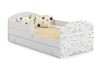 Łóżko dziecięce LUK 140x70 barierka szuflada grafika - Gwiazdki