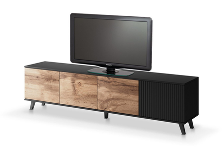 Szafka RTV MODERN 200 cm loft - Dąb Wotan / Czarny