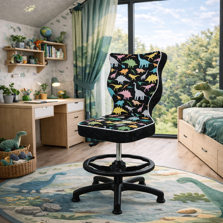 Krzesło dziecięce ergonomiczne LUMI 3 - Dinozaury / Czarna Noga