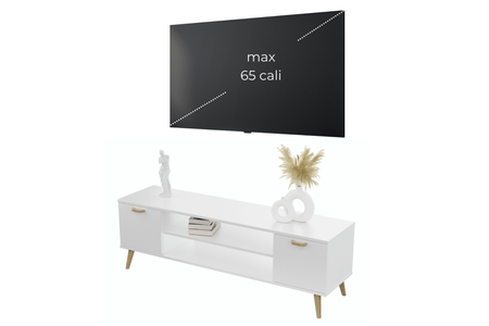 Szafka RTV FOCUS 155 cm skandynawska nogi drewniane - Biały