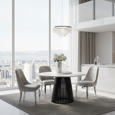 Stół okrągły VELORE 100 cm - Jasny Marmur