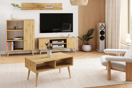 Stolik kawowy SANDI skandynawski nogi drewniane - Dąb Artisan