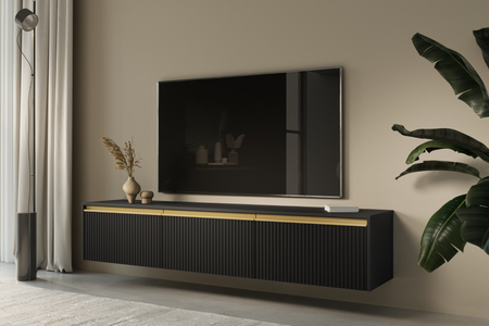 Szafka RTV PRESTIGE 180 cm - Czarny / Złoty