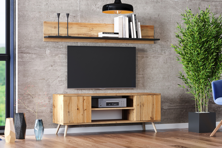 Półka SHELF ścienna wisząca 100 cm - Dąb Craft / Czarny