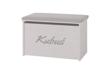 Skrzynia na zabawki DARIA - Biała z nadrukiem, panel szary