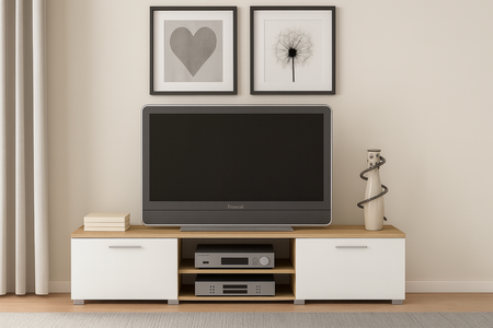 Szafka RTV RONI 150 cm - Dąb Sonoma / Biały