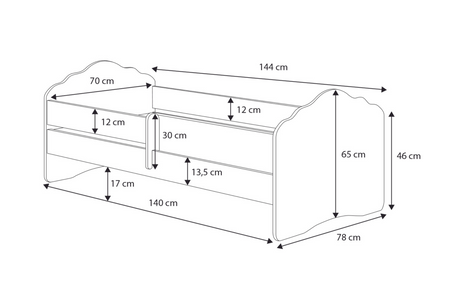 Łóżko dziecięce FALA 140x70 barierka materac - Biały