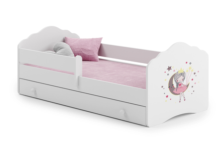 Łóżko dziecięce FALA 160x80 barierka szuflada grafika - Śpiąca Księżniczka 