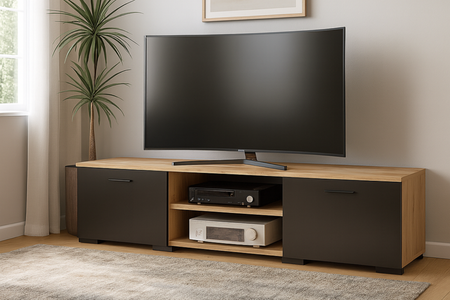 Szafka RTV RONI 120 cm - Dąb Artisan / Czarny