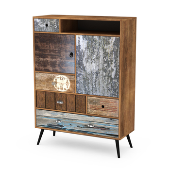 Komoda NEXT z półką, szafkami i szufladami skandynawska, boho, loft, nogi metalowe - Dąb Wotan / Wielobarwny