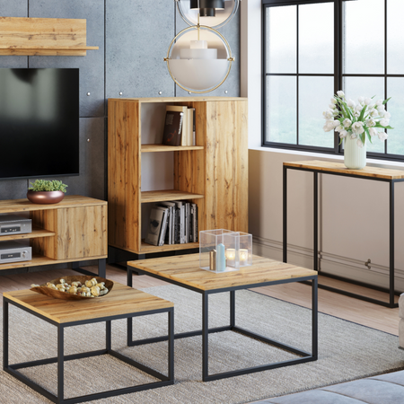 Komoda FONDI szafka z regałem loft, nogi metalowe - Dąb Craft