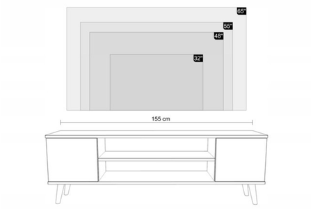 Szafka RTV FOCUS 155 cm skandynawska, nogi drewniane - Dąb Craft / Biały
