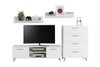 Zestaw mebli do salonu FREYA komoda, szafka RTV, półki, styl skandynawski, nogi drewniane - Biały