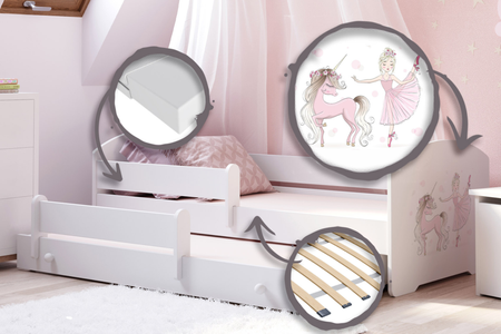 Łóżko dziecięce podwójne wysuwane LUK II 160x80 - Dziewczynka z jednorożcem
