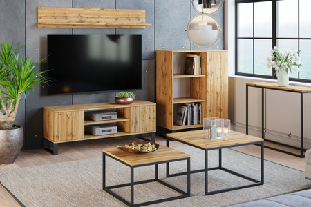 Szafka RTV FOCUS 155 cm loft, nogi metalowe - Dąb Craft