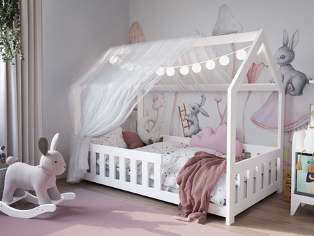 Łóżko Domek DUBI dziecięce 160x80 z materacem - kolor Biały