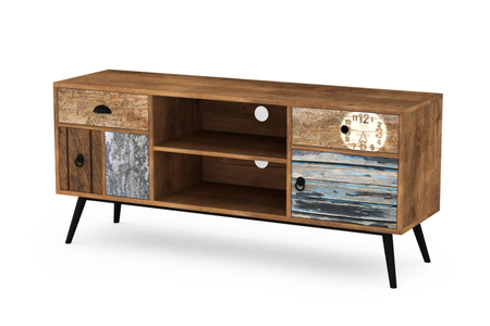 Szafka RTV NEXT 120 cm skandynawska, boho, loft, nogi metalowe - Dąb Wotan / Wielobarwny 