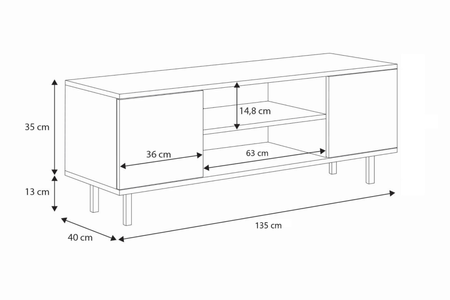 Szafka RTV FOCUS 135 cm, nogi metalowe czarne - Kaszmir