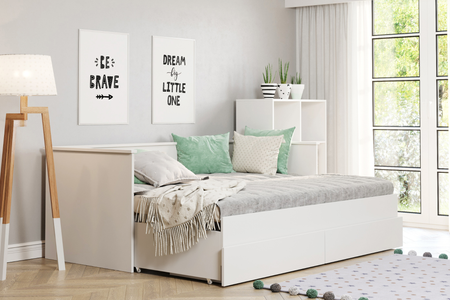 Łóżko podwójne HELIOS 160x200 - Białe, z materacem