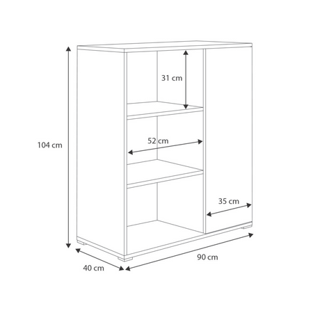 Komoda FONDI szafka z regałem, nogi plastikowe - Biały