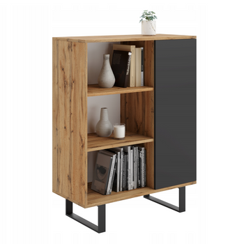 Komoda FONDI szafka z regałem loft, nogi metalowe - Dąb Craft / Czarny
