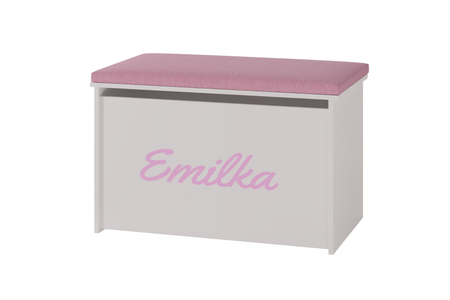 Skrzynia na zabawki DARIA - Biała z nadrukiem, panel różowy