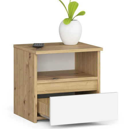 Szafka nocna z szufladą 40 cm - Dąb Artisan - Biała