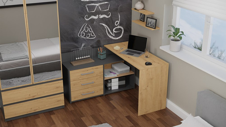 Biurko narożne DYLAN komputerowe - Dąb Artisan / Antracyt