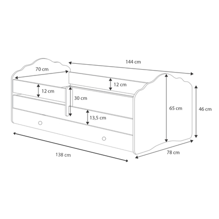 Łóżko dziecięce FALA 140x70 barierka szuflada - Biały