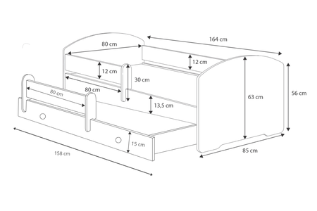 Łóżko dziecięce podwójne wysuwane LUK II 160x80 - Princess