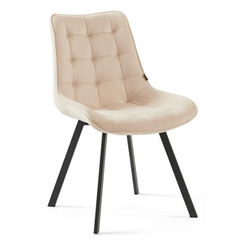 Krzesło ROXY tapicerowane welurowe pikowane - kolor Kremowy, nogi Czarne