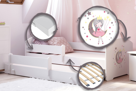 Łóżko dziecięce podwójne wysuwane LUK II 160x80 - Śpiąca Księżniczka