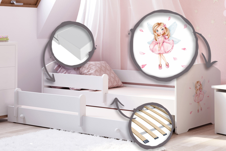 Łóżko dziecięce podwójne wysuwane LUK II 160x80 - Dziewczynka ze skrzydełkami