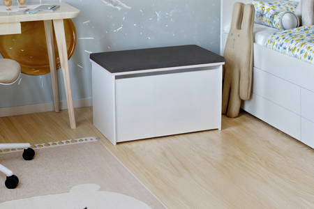 Skrzynia na zabawki DARIA - Biała, panel grafitowy