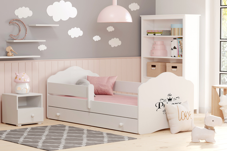 Łóżko pojedyncze FALA 140x70 z barierką i szufladą - Princess