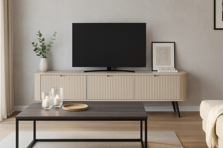 Szafka RTV ZOYA 168 cm fronty ryflowane, nóżki metalowe loft - Kaszmir