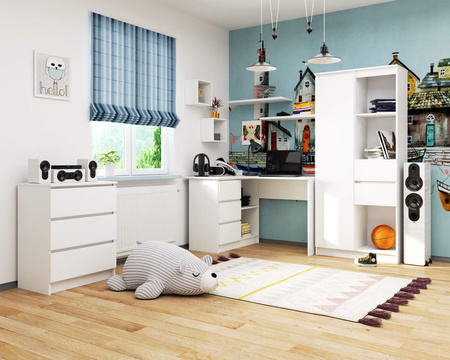 Biurko narożne 3 szuflady 124 cm - kolor Biały