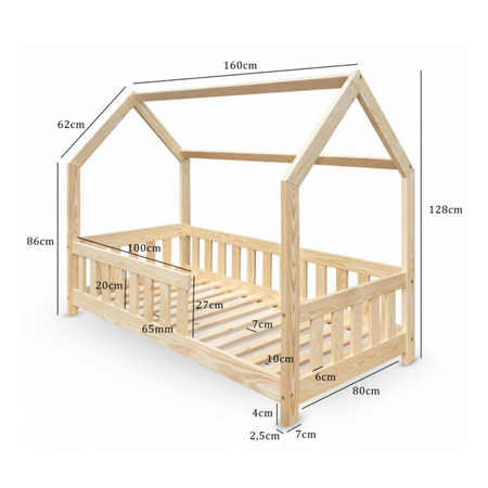 Łóżko Domek DUBI dziecięce 160x80 - kolor Naturalny