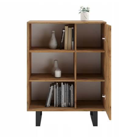 Komoda FONDI szafka z regałem loft, nogi metalowe - Dąb Craft