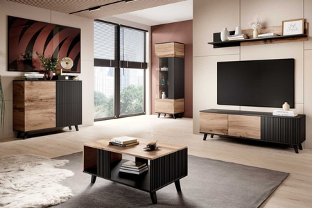 Szafka RTV MODERN 150 cm loft - Dąb Wotan / Czarny