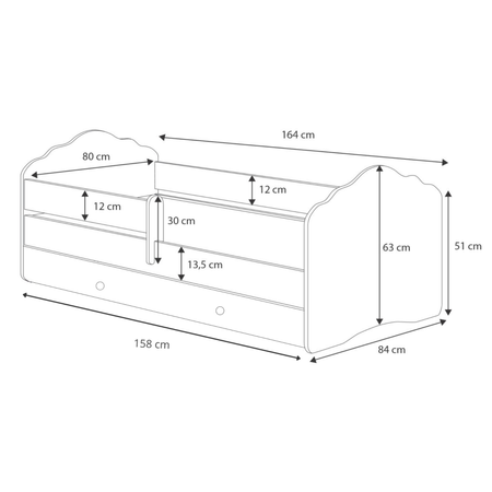 Łóżko dziecięce FALA 160x80 barierka szuflada - Biały