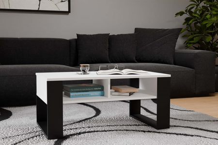 Stolik kawowy Ława MODI dwie półki - Biały / Czarny
