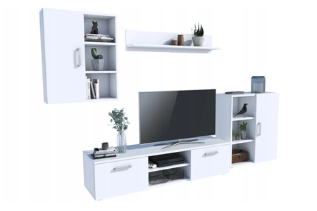 Zestaw mebli do salonu ICARO szafka RTV, szafka stojąca, szafka wisząca, półka - Biały