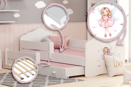 Łóżko podwójne FALA II 160x80 - Dziewczynka ze skrzydełkami