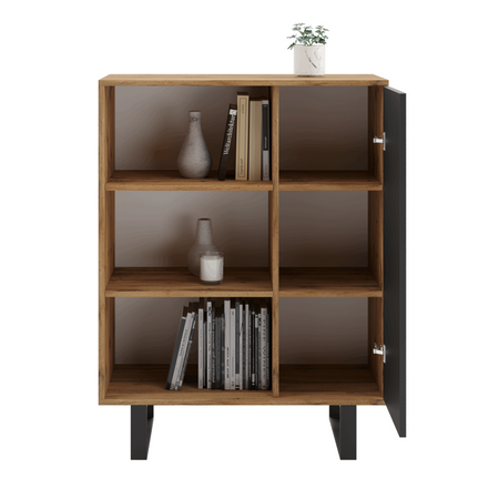 Komoda FONDI szafka z regałem loft, nogi metalowe - Dąb Craft / Czarny